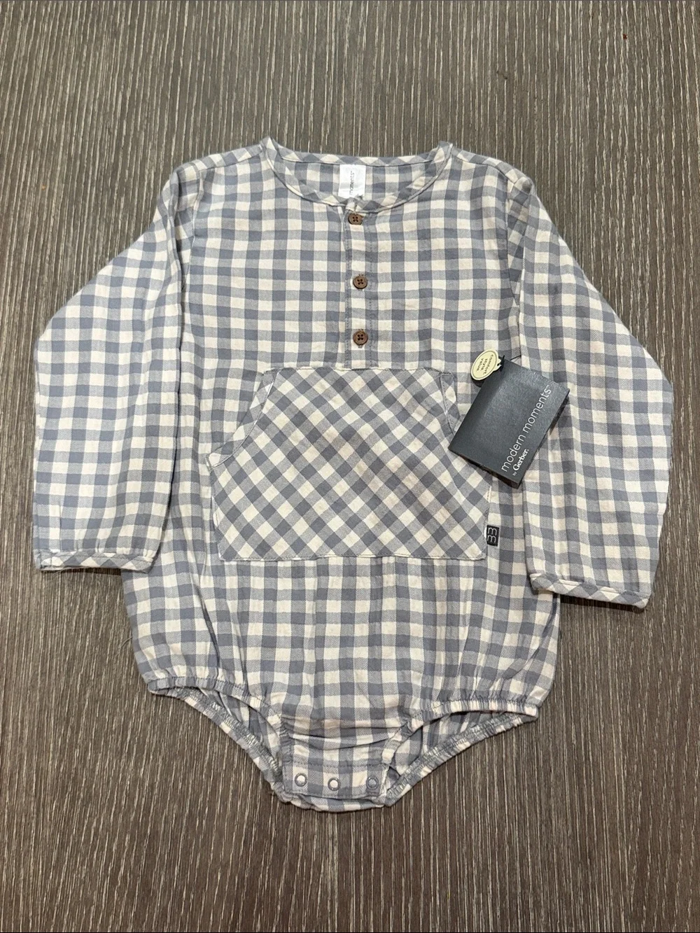 NWT Size 24 months Modern Moments Gingham Long-Sleeve Romper in Blue and White